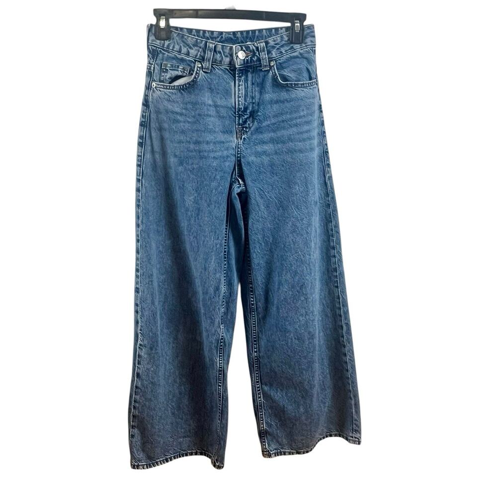 H&M Divided High Waist Wide Leg Jeans Size 0 Mid Wash Denim Skater Y2K Style